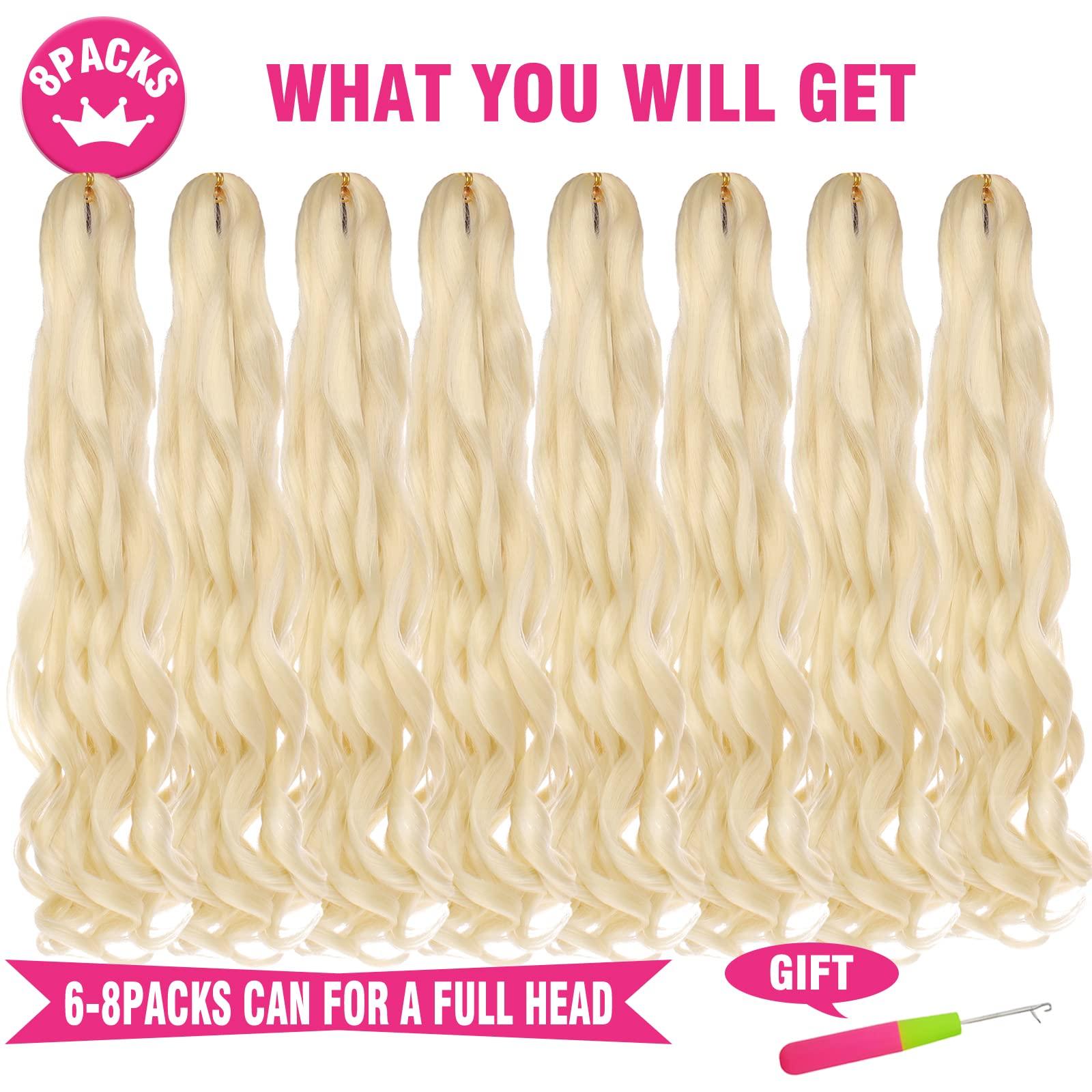 Union Beauty Unionbeauty 18 Inch French Curl Braiding Hair Blonde French Curly Braiding Hair Pre Stretched Body Wavy Braiding Hair for Boho Box Braids French Braid Hair Curly Braiding Hair for Black Woman 613#