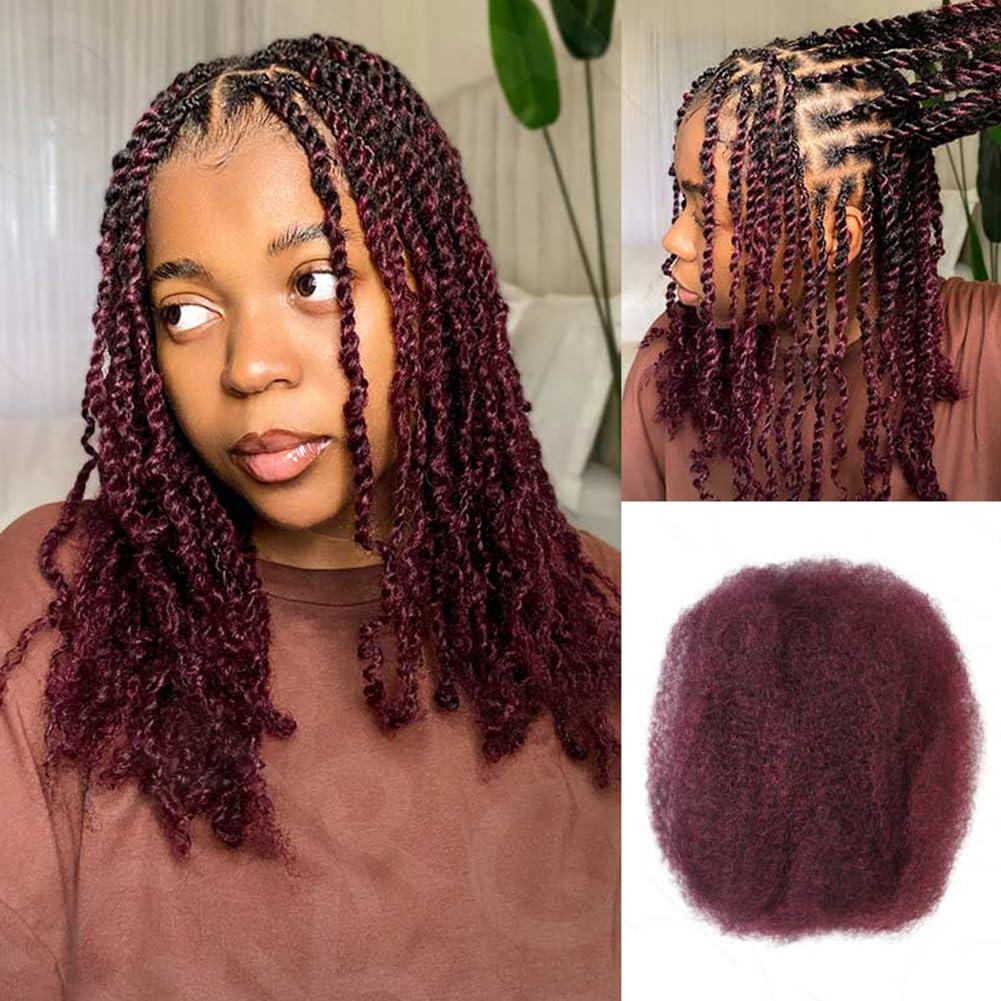 QUEEN VIRGIN REMY QUEEN VIRGIN REMY QVR Afro Kinkys Bulk Human Hair for Dreadlock Extensions Repair Locs, 14inch Burgundy Mini Twist Braiding Afro Kinky Human Hair for Locs 1 Pack 50 Gram