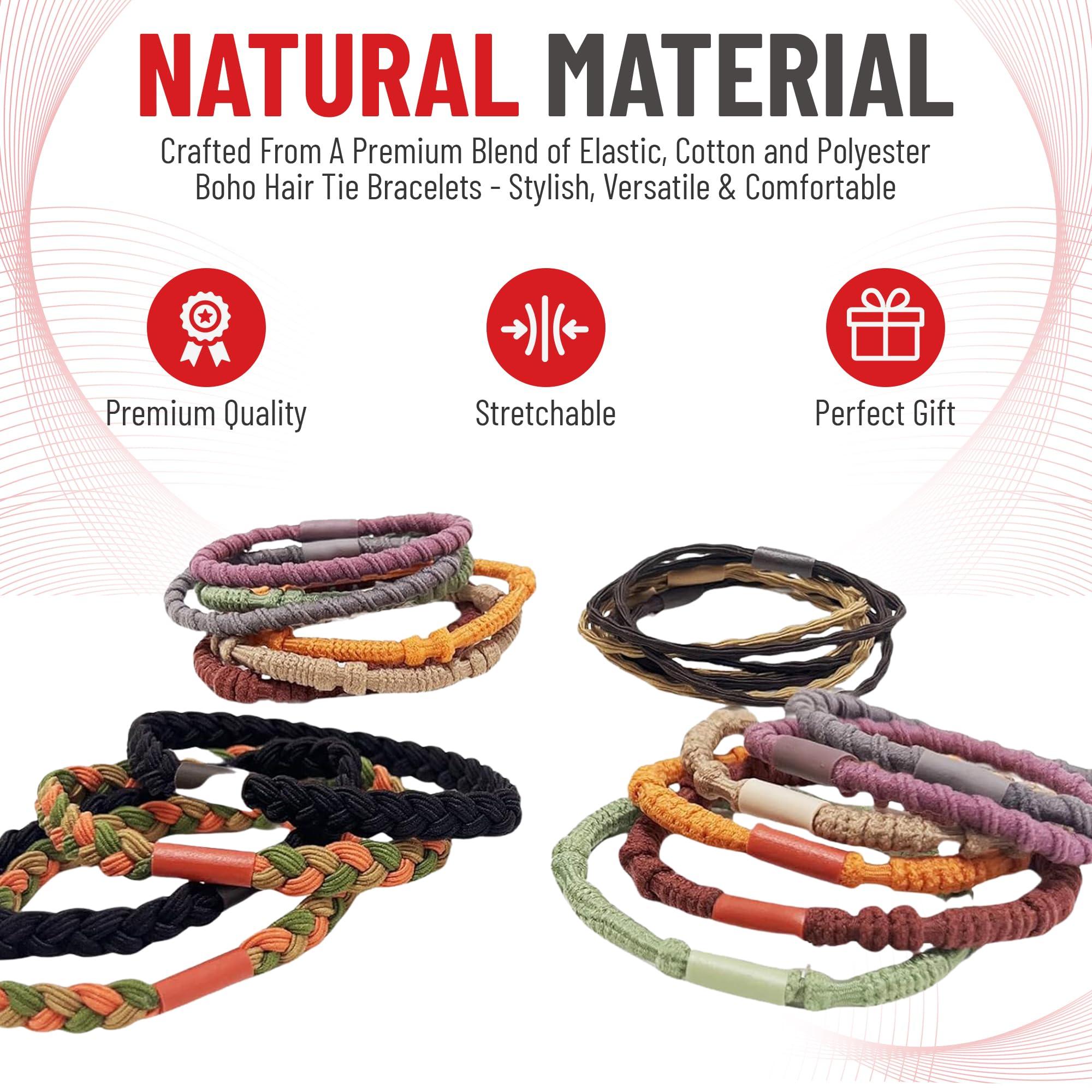 Elm City Direct 12pcs Hair Tie Bracelets, Boho Hair Ties, Hair Ties for Women, Elastic Hair Ties, Hair Bands for Ponytails (Burgundy)