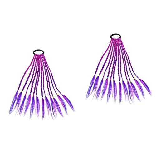 GALPADA GALPADA Color Wigs 2pcs Girls Wigs Braid Set Braided Wig Hair Extension with Elastic Hair Ring Rubber Bands Festival Party Costume Cosplay Accessories (Purple) Braided Wigs
