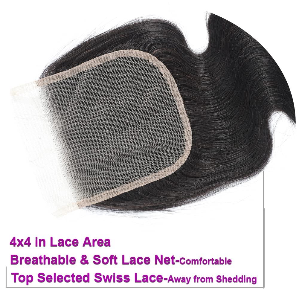 UDesire UDesire Body Wave Lace Closure 4x4 Free Part Closure Human Hair Brazilian Virgin 100% Unprocessed Human Hair Lace Closure Natural Black Color with Baby Hair(18inch