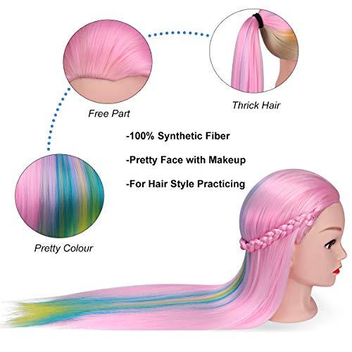 MYSWEETY MYSWEETY 29 Inch Colorful Hair Mannequin Head Hairdressing Practice Training Doll Heads Cosmetology Hair Styling Mannequins Heads with Clamp + Practice Tools(PINK)