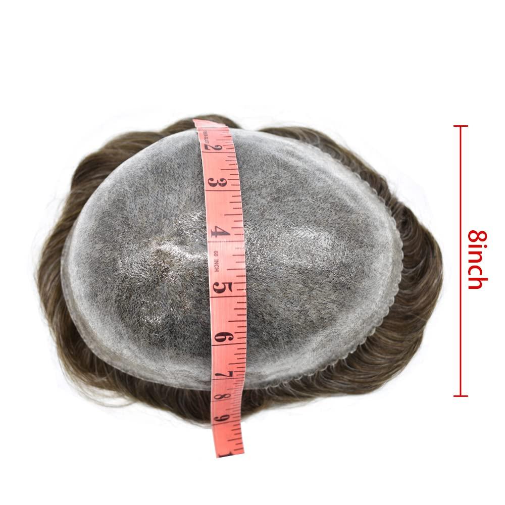 Healthlif Healthlif Mens Toupee Hair Replacement System Natural Thin Skin Toupee For Men Real Human Hair Hair Pieces For Men 8X10#520#5 Medium Light Brown+20% Grey