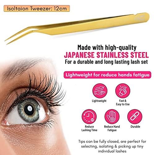 Cross Edge Corporation My Lash Tools New Isolation Lash Tweezers For Eyelash Extensions Best for Individual Isolation & Classic Lashes Japanese Stainless Steel Lightweight Precision Lashing Twisers (Gold)