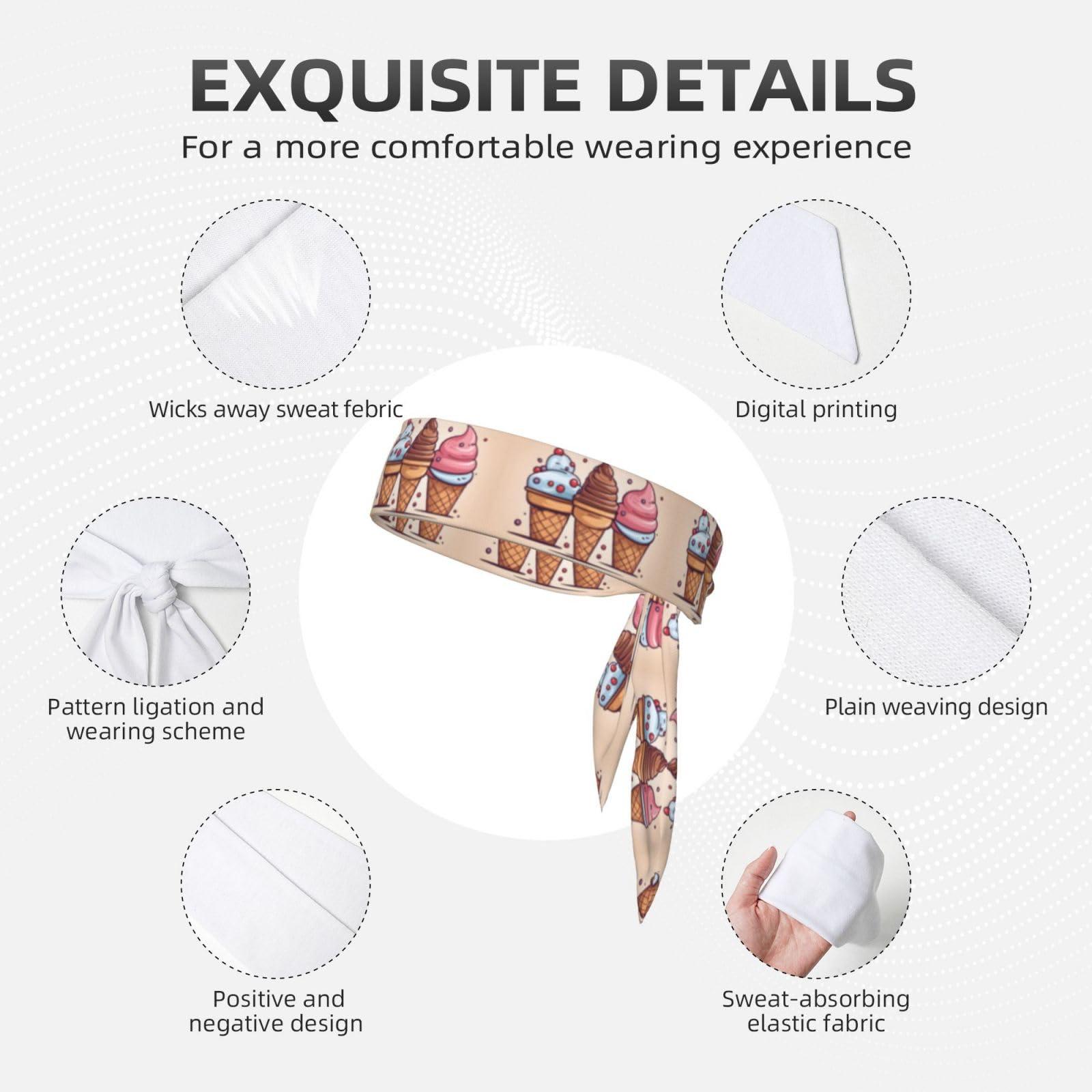 WZYWHJ WZYWHJ cartoon ice cream cone Prints Headbands,Sports Head Tie,Headband for Men and Women,Hair Band for Running Workout Football