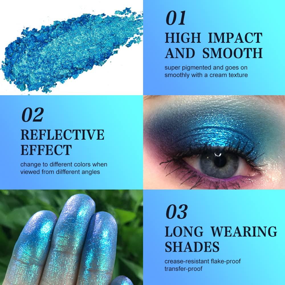 Generic Metallic Duo-chrome Eyeshadow Makeup,High Pigment Blue Purpul Green Multichrome Eyes Shadows Shimmery,LongWear Gorgeous Color,Bright and Vibrant Glitter Eye Shadow,No Creasing,Talc Free