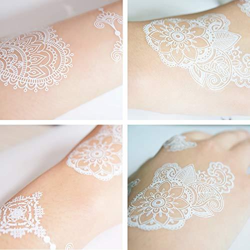 AWLEE Henna Temporary Tattoo Stickers for Women White Lace Indian Mehndi Wedding Sexy Body Waterproof for Maverick Women Teens Girls (8 Sheets White)