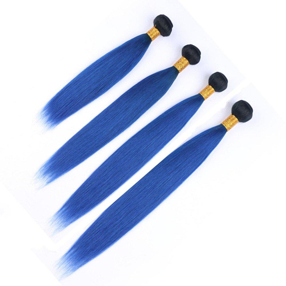 Tony beauty hair Tony Beauty Hair Dark Blue Ombre Virgin Indian Human Hair Bundles Deals 4Pcs with Lace Closure Piece 4x4 Silky Straight #1B/Blue Ombre Virgin Hair Weft Extensions 5Pcs Lot (24 26 28 30+22)