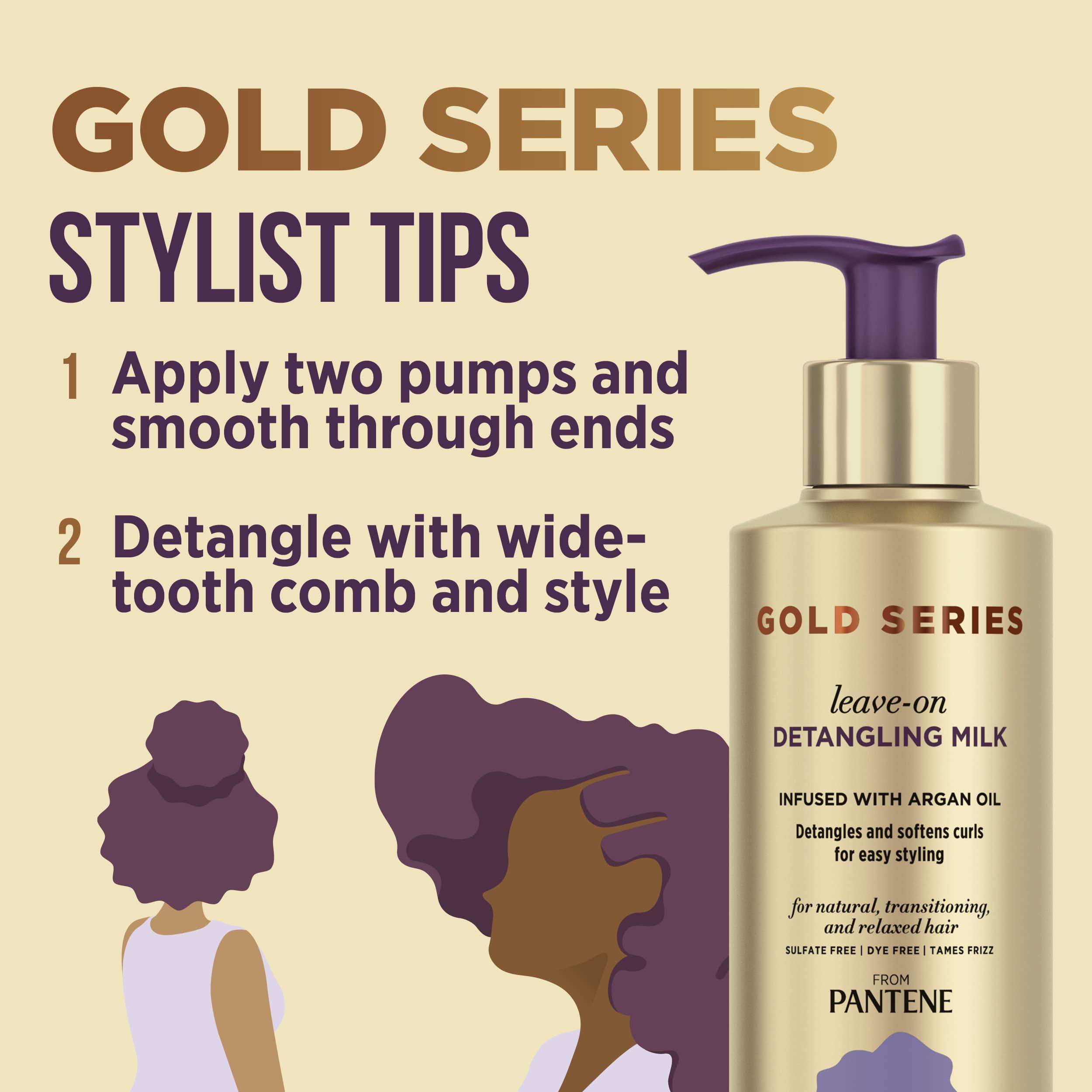 Pantene Pantene Gold Series from Sulfate-Free Leave-On Detangling Milk Treatment with Argan Oil for Curly, Coily Hair, 7.6 fl oz