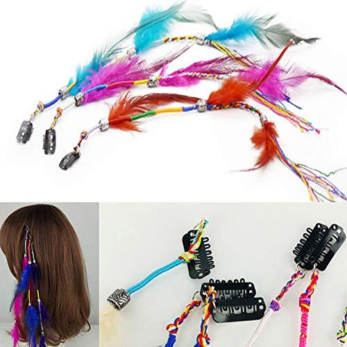 Numblartd Numblartd 6 Pcs Handmade Hippie Feather Clip Comb Hairpin Hair Extensions - Fashion Boho Feather Headdress DIY Hair Accessories for Women Lady