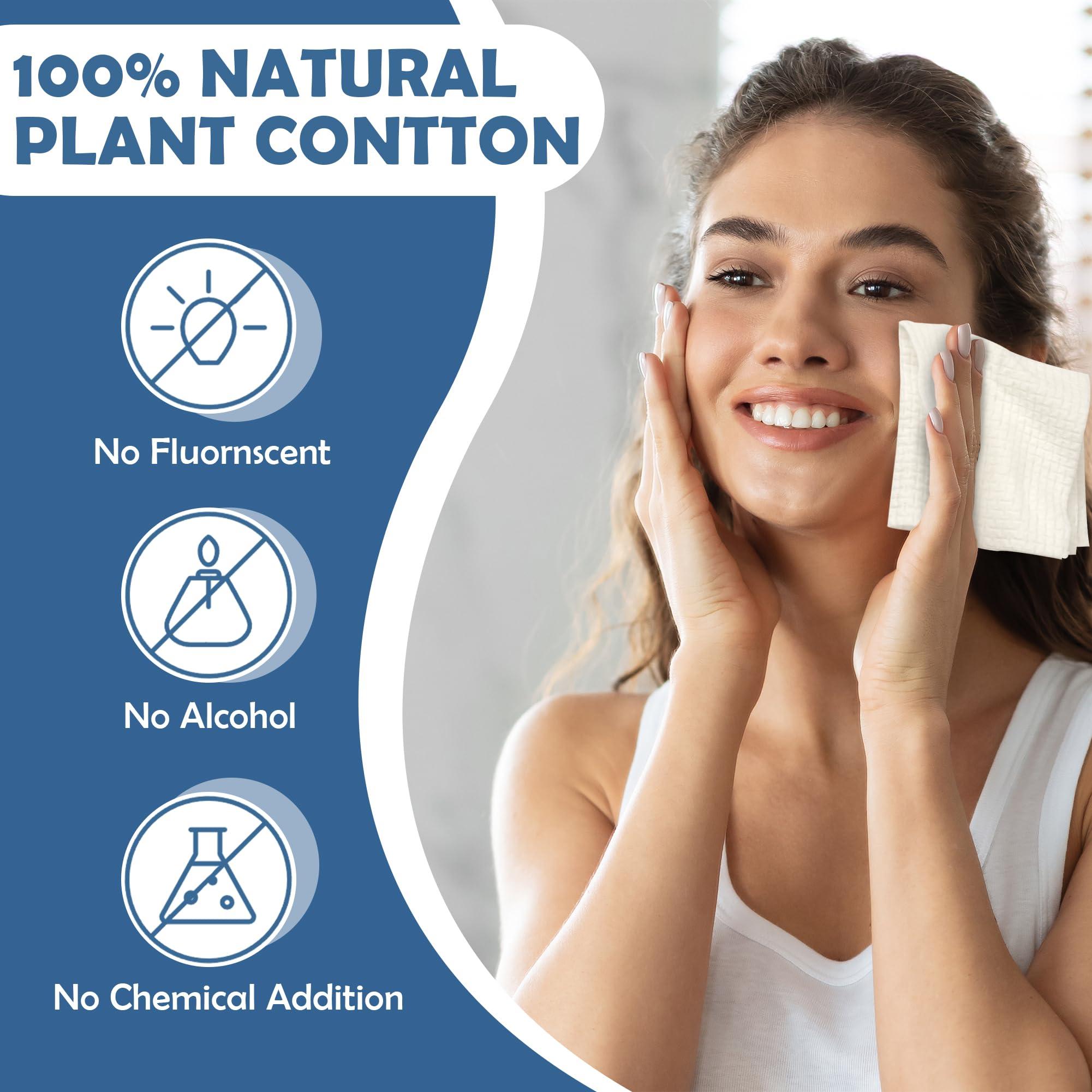 Happy Will Thick Face Towels Disposable, 100% Cotton Biodegradable Facial Wipes, Ultra Soft Face Towels for Drying, Face Towelettes Disposable Multi-Purpose for Cleansing, Skincare and Makeup Remover, 4 Pack