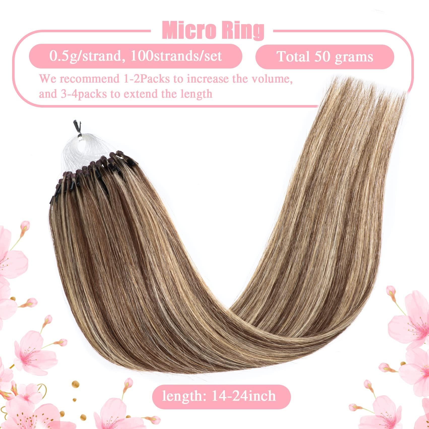 Senmy Senmy Microlink Hair Extensions Human Hair 22inch Natural Micro Loop Hair Extensions #4/613 Brown mix Blonde Micro Ring Human Hair Extensions 0.5g/strand 50g/pack Microbead Extensions Human Hair