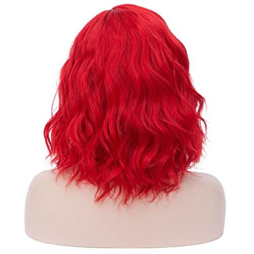 MAGQOO MAGQOO Red Wig Bright Red Wig for Women Red Bob Wig Short Curly Wavy Bright Red Wigs Synthetic Halloween Cosplay Costume Party Wigs (Red, Women Girls)