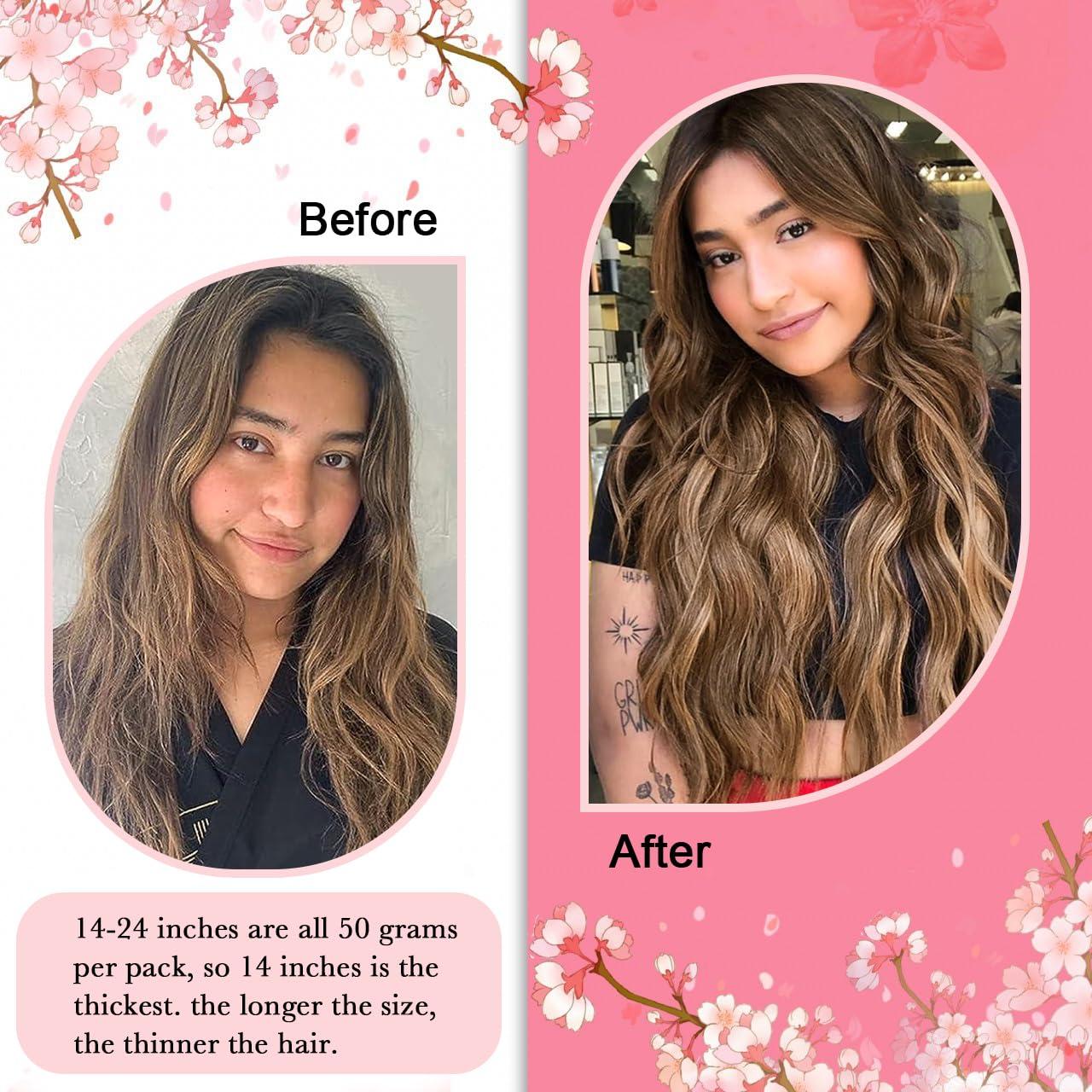 Kpvxxve Kpvxxve Microlink Extensions Human Hair 20 Inch Micro Loop Hair Extensions Long Straight Hair Brown with Bleach Blonde Highlight #4/613 Hair Extensions Real Human Hair 50g 1g/s