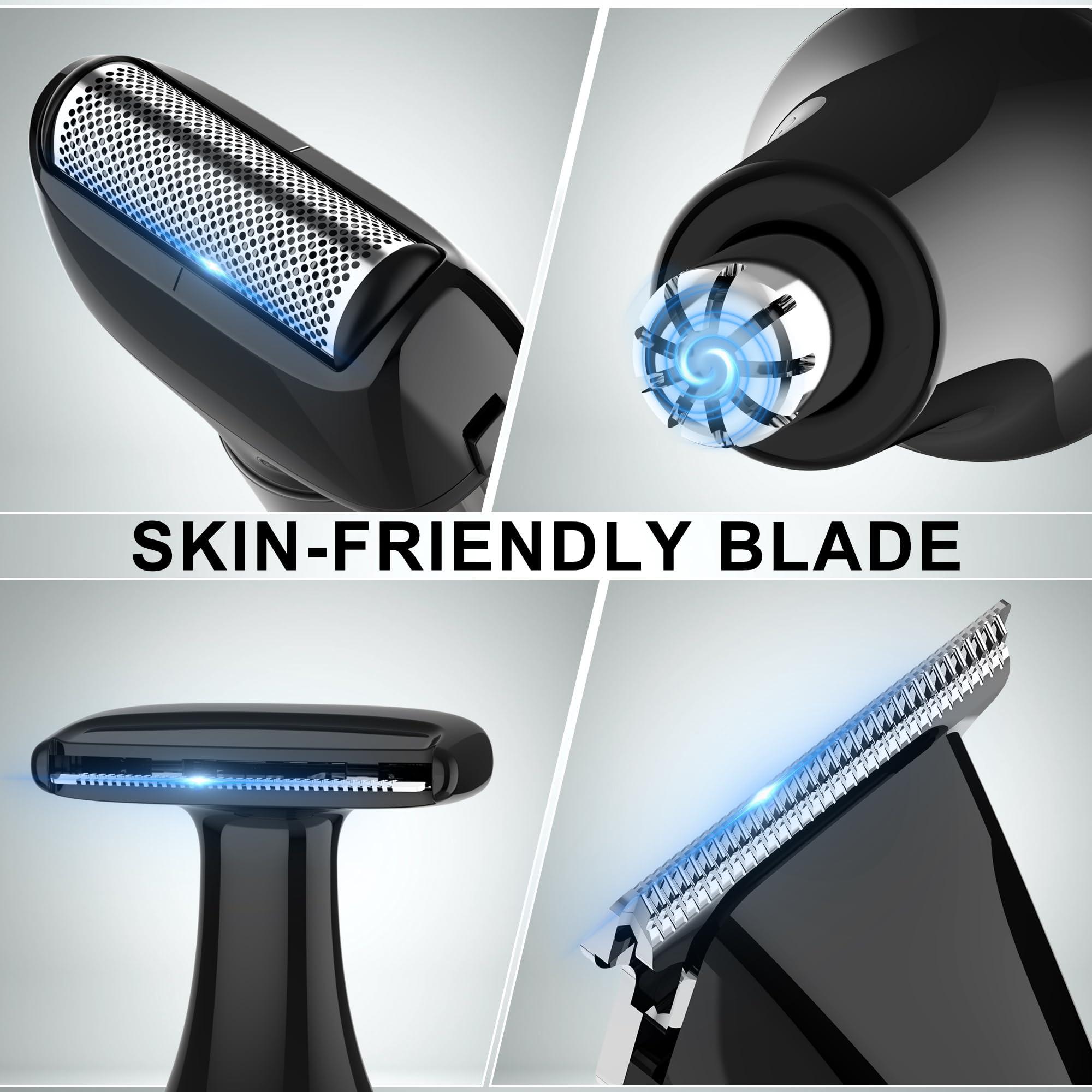 Hatteker Hatteker Upgraded Mens Electric Back Shaver Body Grooming kit Body Trimmer Facial,Arm,Chin Beard Trimmer Cordless Hair Clipper with Adjustable Extension Handel Waterproof LED Display