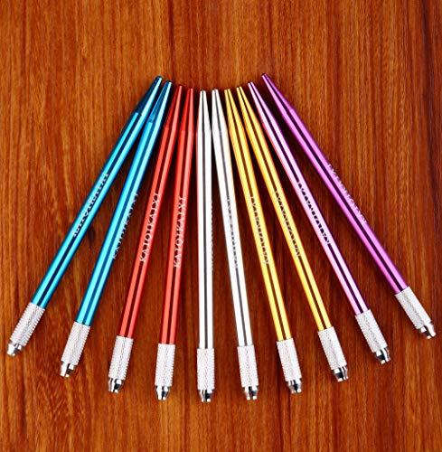 KAIQIKAIXI Microblading Pens 10 Pieces Manual Eyebrow Pens Microblade Pen Aluminum Microblading Hand Tools Light Manual Microblade Tool Microblade Holder Additional 10Pcs Round Needles
