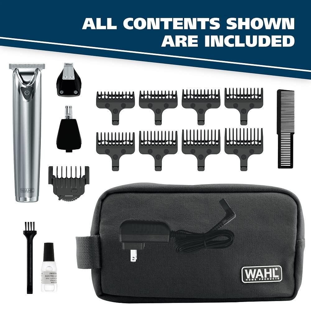Wahl Wahl USA Stainless Steel Lithium-Ion Cordless Beard Trimmer for Men - Rechargeable All in One Men's Beard Trimmer with Rotary Ear & Nose Trimmer, & Detail Trimmer - Model 9818A