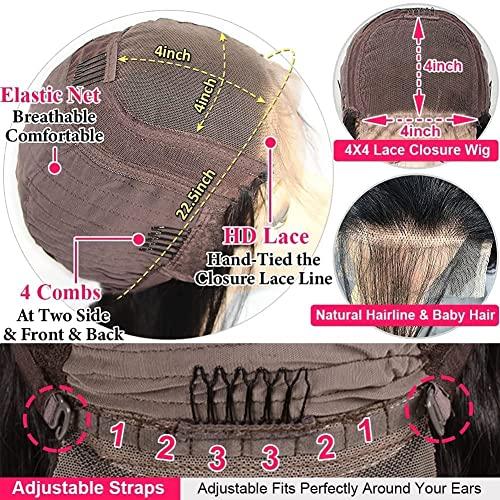 Queen Story Queen Story 30 Inch HD Lace Front Wig Human Hair 4x4 Body Wave Lace Front Wigs Human Hair Pre Plucked with Baby Hair 150% Density Brazilian Virgin Human Hair Wigs for Black Women (30inch)