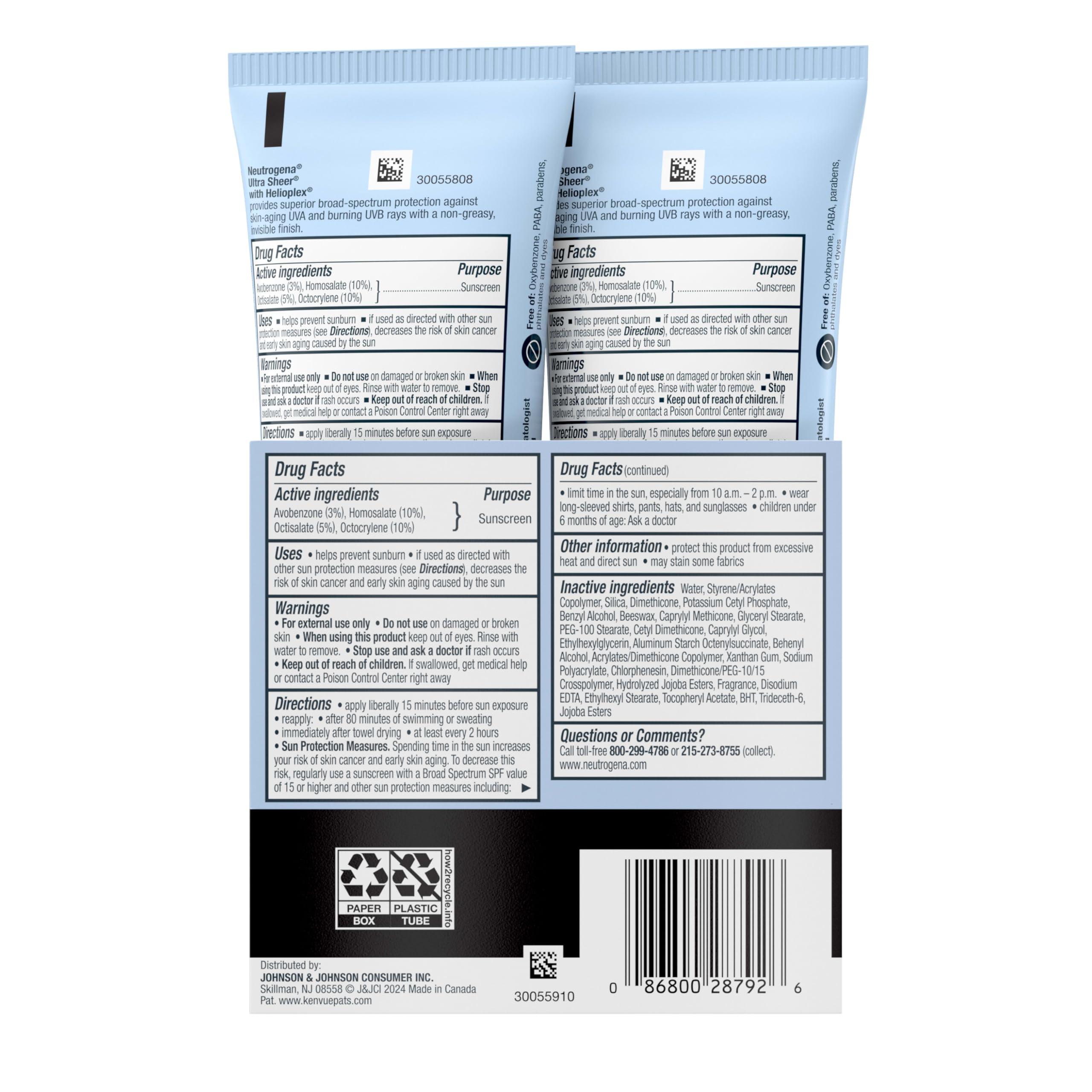 Neutrogena Neutrogena Ultra Sheer Dry-Touch Water Resistant and Non-Greasy Sunscreen Lotion with Broad Spectrum SPF 45, TSA-Compliant travel Size, 3 Fl Oz, Pack of 2, 6 Fl Oz