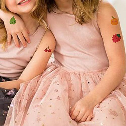 AWLEE Flash Temporary Tattoo Stickers for Kids Glitter Fake Tattoos Cartoon Fruits Pattern Birthday Party Favors Supplies Face Arm Hands Back Decorations for Children Gift