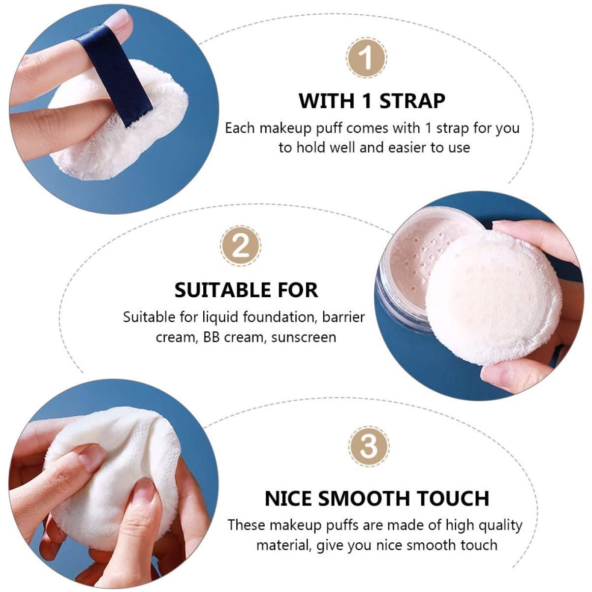 minkissy minkissy 2sets Loose Powder Makeup Puff Face Powder Puff Ribbon for Foundation Cosmetic Puff Lightweight Compact Powder Applicator Fleece 3pcs*2