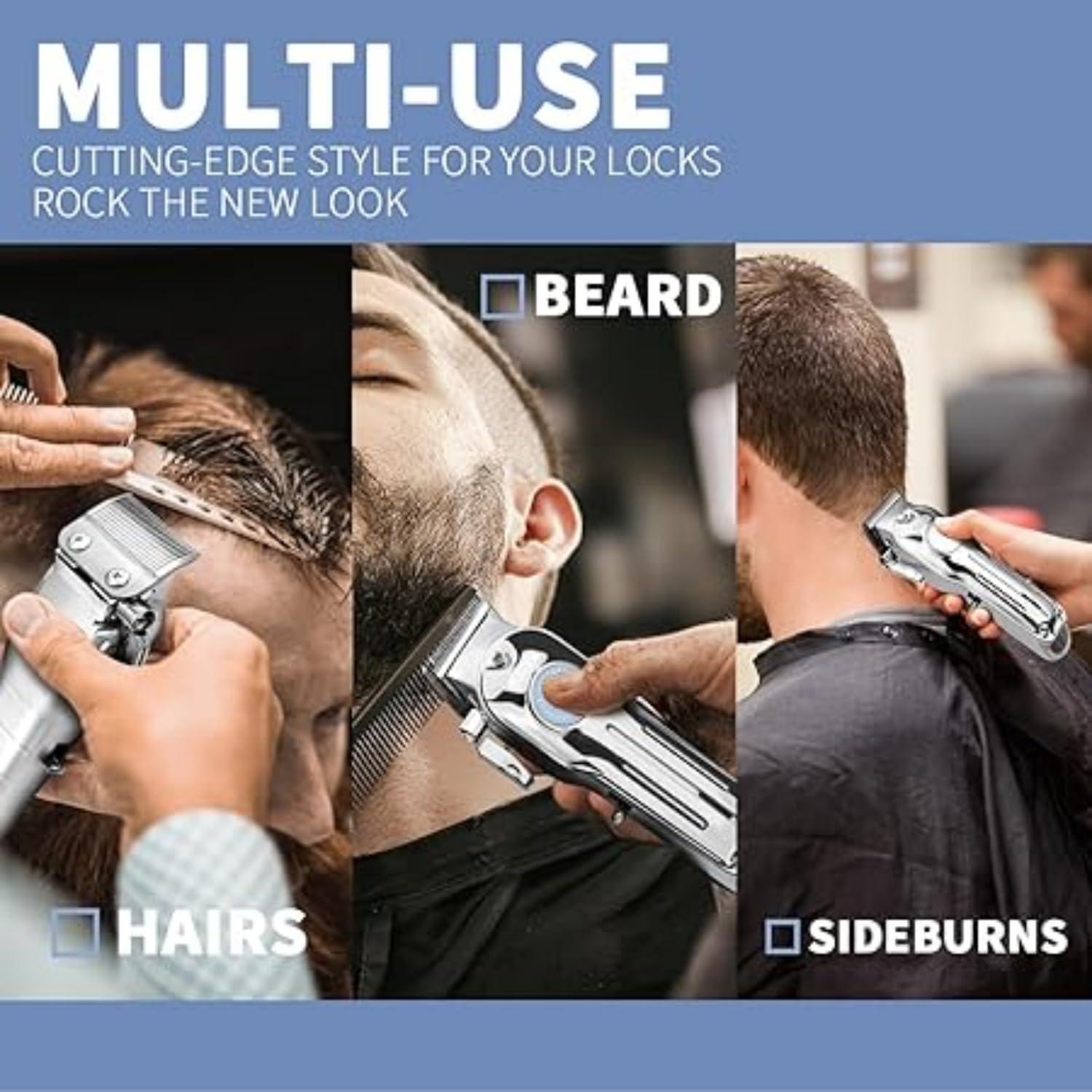 COUEMT Hair Clippers for Men Hair Trimmer Cordless Barber Clippers for Hair Cutting Wireless Haircut Clippers Hair Cutter with LED Display (Silver)