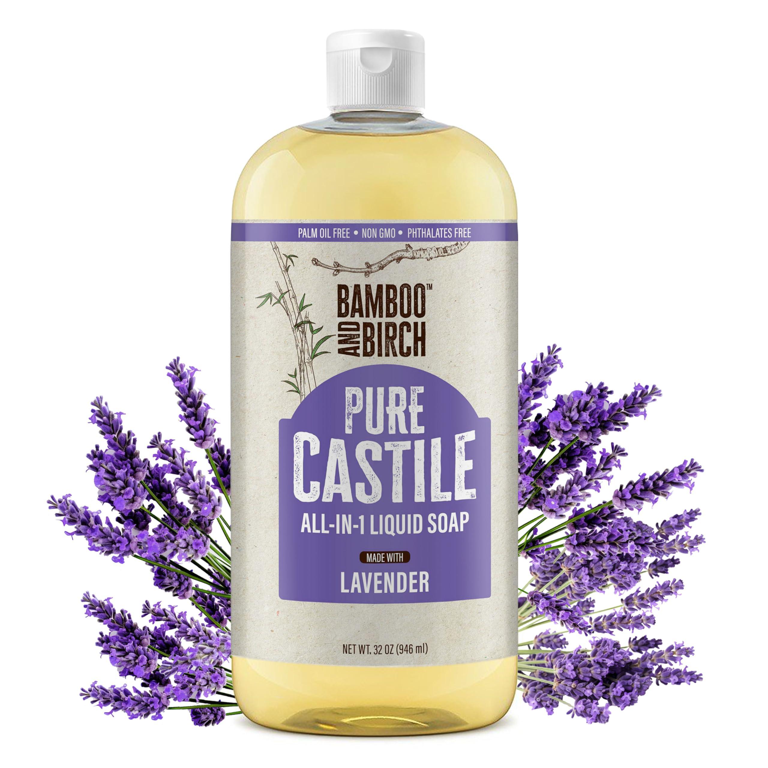 BAMBOO AND BIRCH BAMBOO AND BIRCH Pure Castile Soap Liquid Organic, Certified Palm Oil Free Natural Soap, Lavender, 32 oz