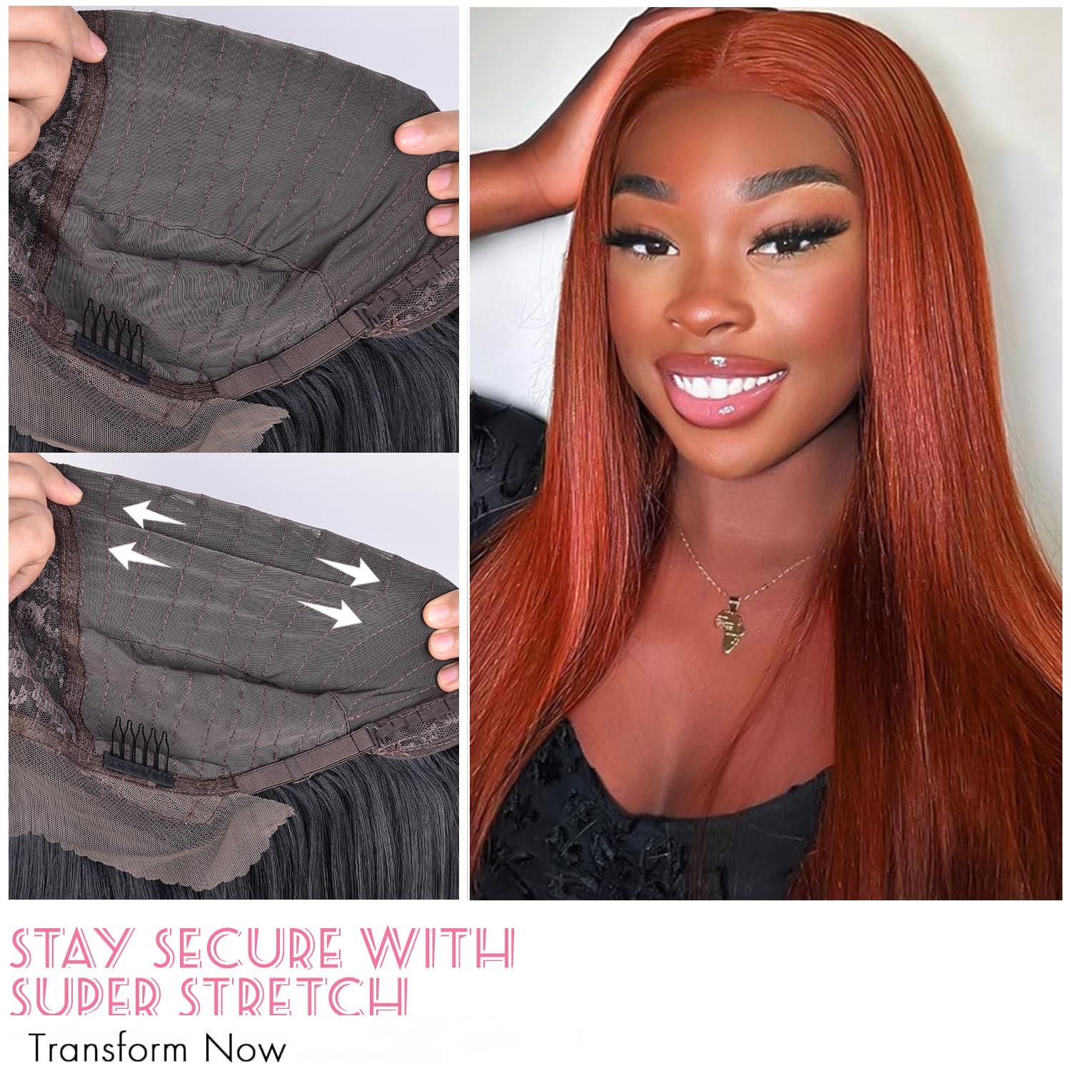 MURAME MURAME 26Inch Lace Front Ginger Wig,Pre-Plucked 13x4x1 Synthetic HD Lace Front Wigs for Women Long Straight Glueless Ready to Wear Wig Orange Ginger Wig