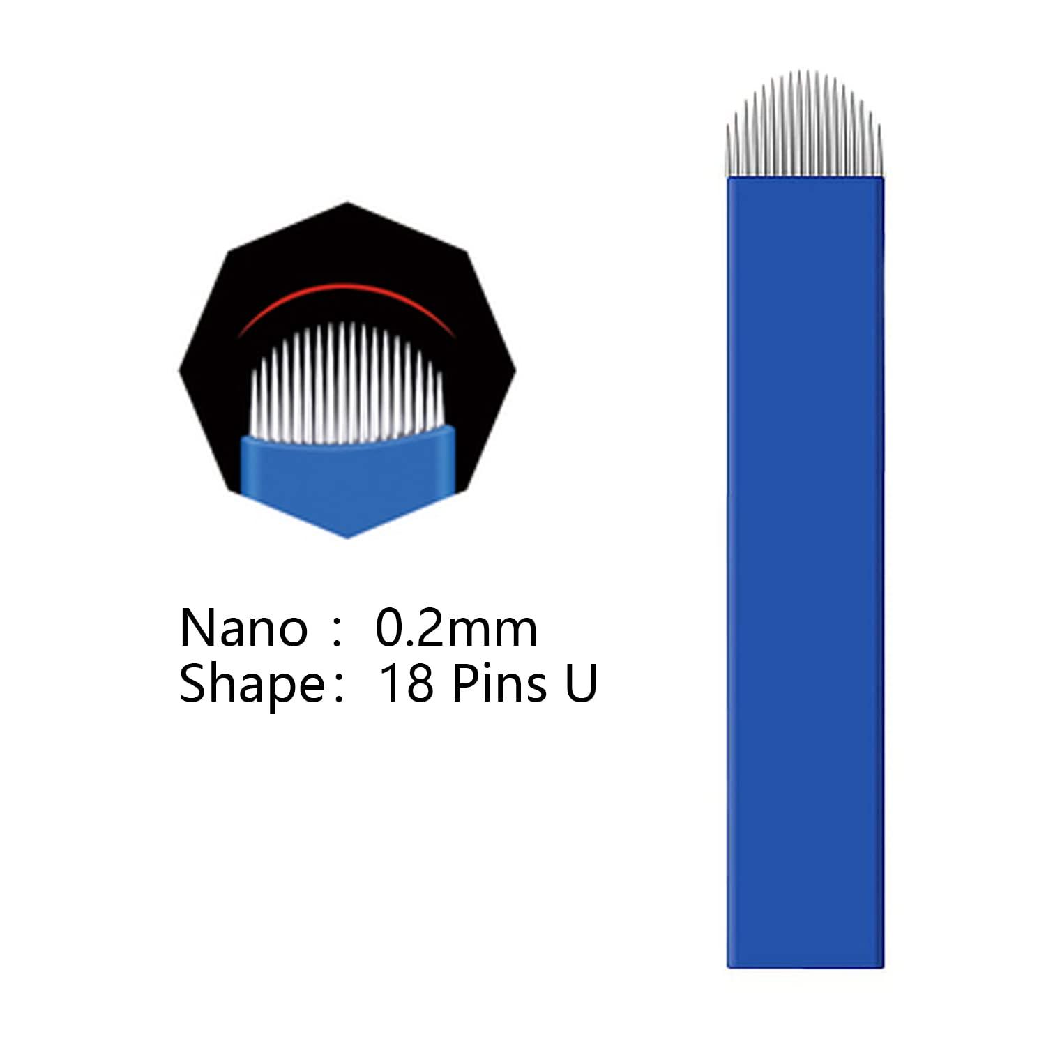 WOLAYI U18 30Pcs Disposable Microblading Needles with 0.20mm Diameter,18 Pins U Shape Permanent Makeup Supplies Manual Eyebrow Shading Blades - Blue 18U Pins