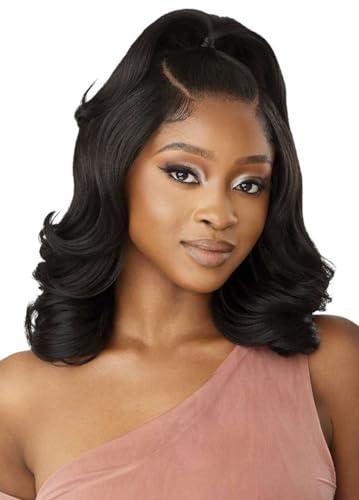 Outre Outre - 5X5 Lace Closure Wig - Human Hair Blend - Body Wave 16\" (DR2/CHOCOLATE SWIRL)