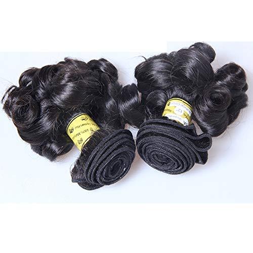 RJ HAIR Short Bouncy Curly Human Hair Extensions 3pcs/Lot Peruvian Remy Fumi Curly Hair Wefts Natural Color Spring Curl Hair Bundles (10 10 12inch, Color 1#)