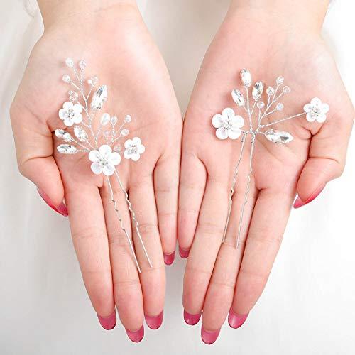 Barode Barode Bridal Wedding Hair Comb Silver Flower Rhinestone Sparkly Crystal Bride Leaf Side Combs Pearl Hair Accessories for Women and Girls (Silver)