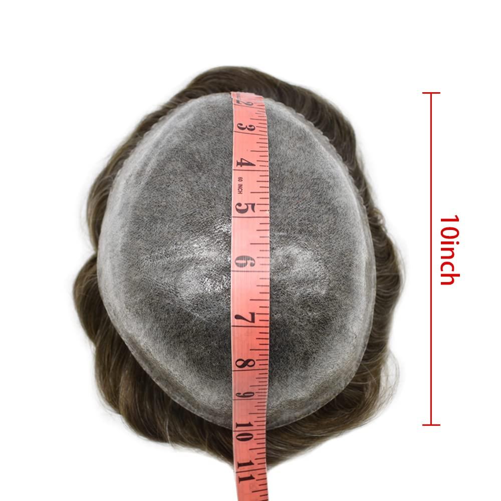 Healthlif Healthlif Mens Toupee Hair Replacement System Natural Thin Skin Toupee For Men Real Human Hair Hair Pieces For Men 8X10#520#5 Medium Light Brown+20% Grey