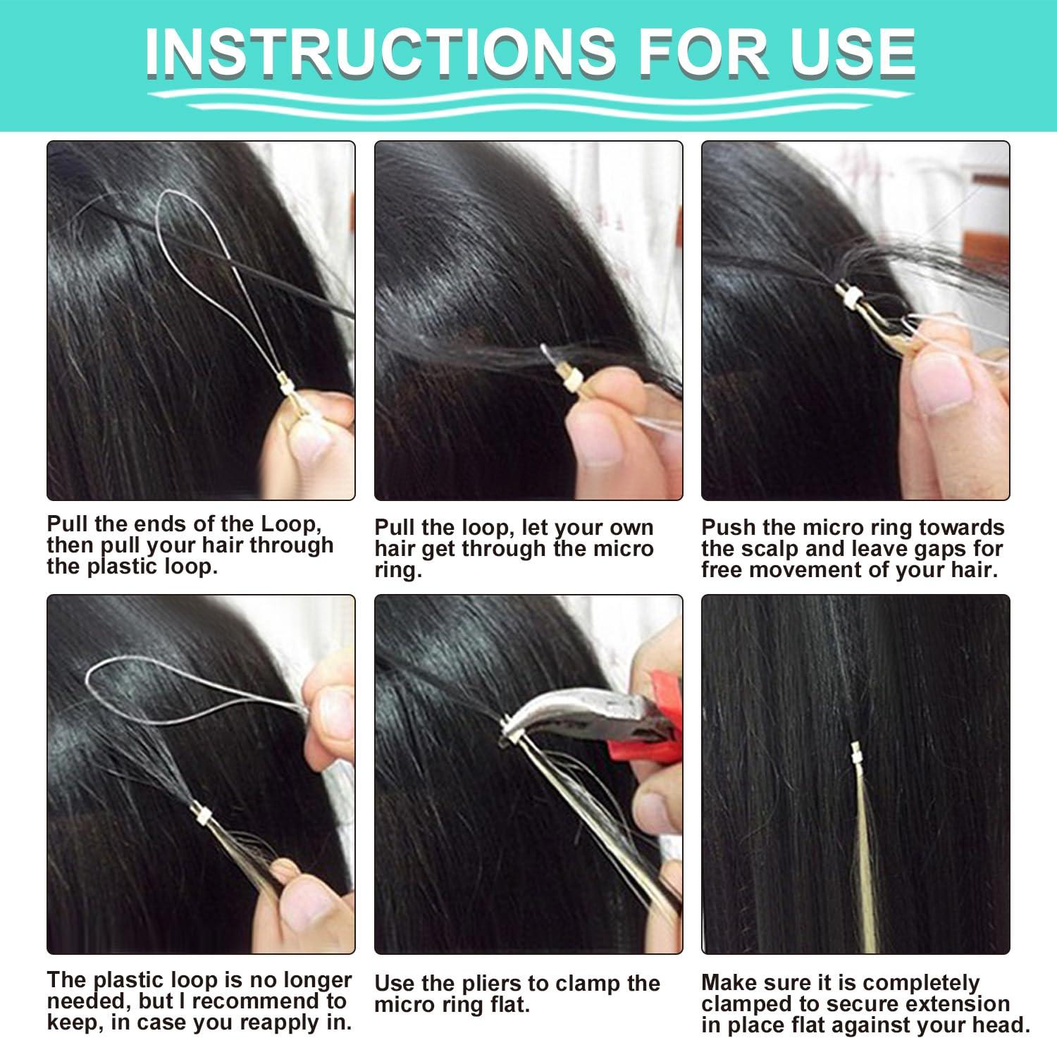 LEJDI Micro Loop Human Hair Extensions, 100 Strands 50g Fish Line Link Hairpiece Straight, Cold Fusion Microlink Hair Extensions