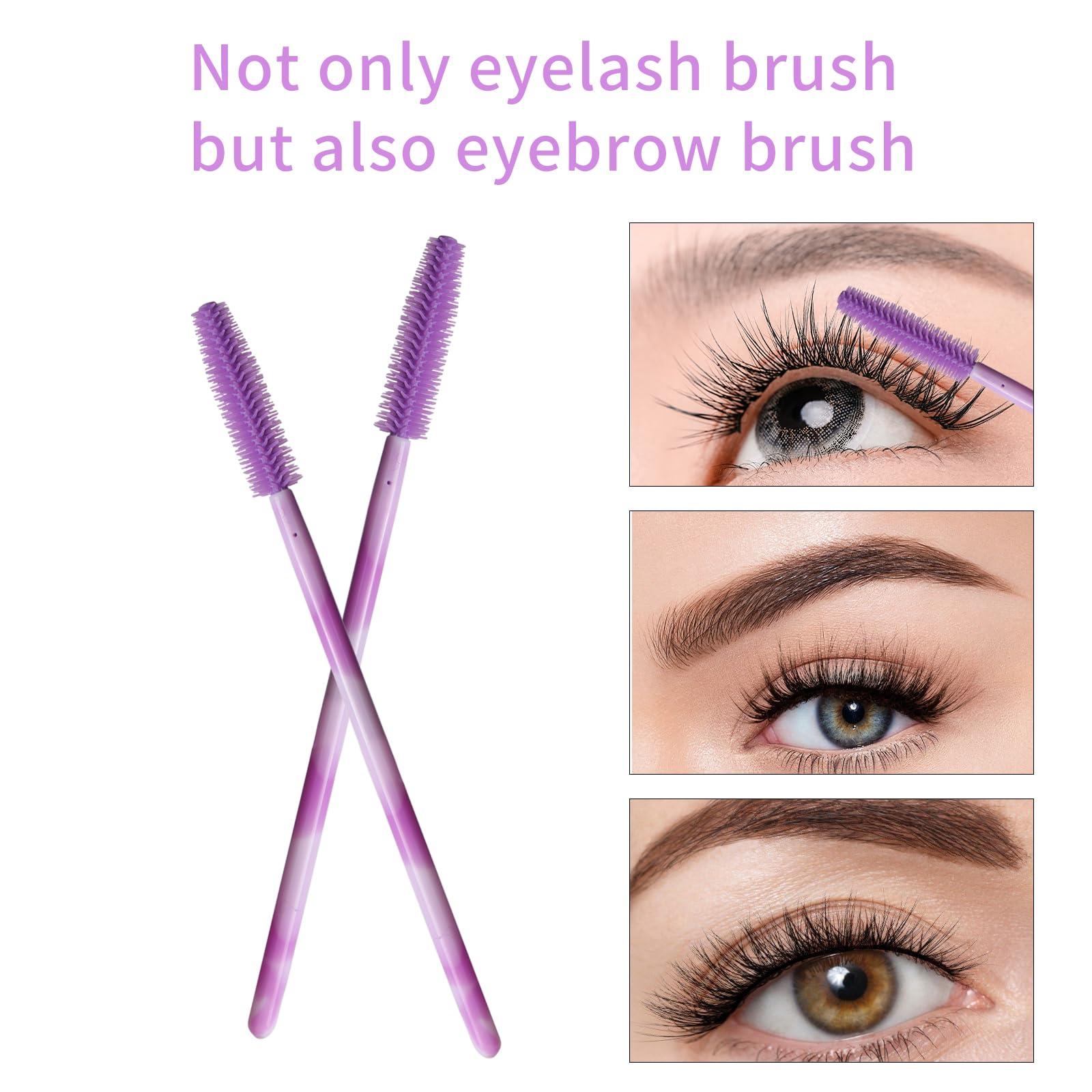 Mekupeu Mekupeu 50pcs Silicone Mascara Wand,Disposable Eyelash Brushes,Soft Lash Spoolie Brush For Eyelash Extensions (Deep purple)