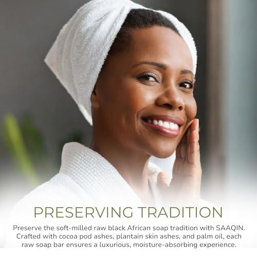 SaaQin SAAQIN - Raw African Black Soap for All Skin Types, Black Soap Ideal for Acne, Wrinkles, Make-Up Removal, Hair & Body, Natural Glycerin Black African Soap, African Black Soap Bar from Ghana, 5 Lbs