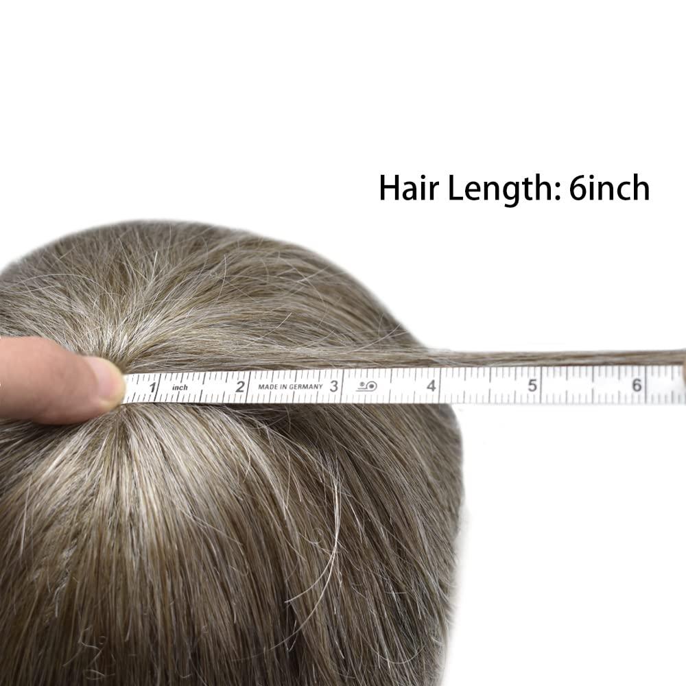 Fancyhair Mens Toupee Human Hair Replacement Systems Full French Lace Toupee For Men European Remy Human Hair Pieces All Swiss Lace Grey Brunette Blonde Wavy Mens Wig Unit 8\"x10\" #630 Light Brown with 30% Gray-100% density