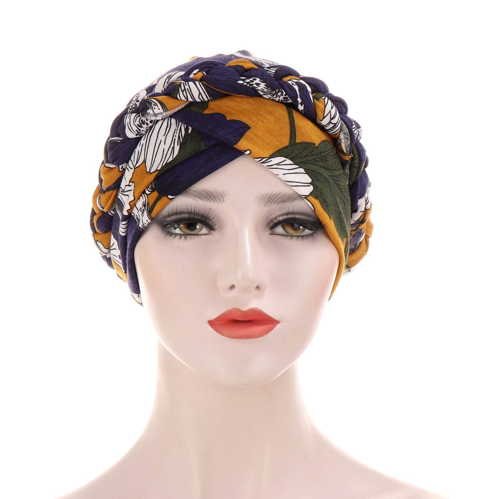 Generic Generic Cotton Chemo Turban Headwear, Soft Cancer Headwear Elastic Cancer Cap for Women with Hair Loss Chemo Headwear (Navy, One Size)