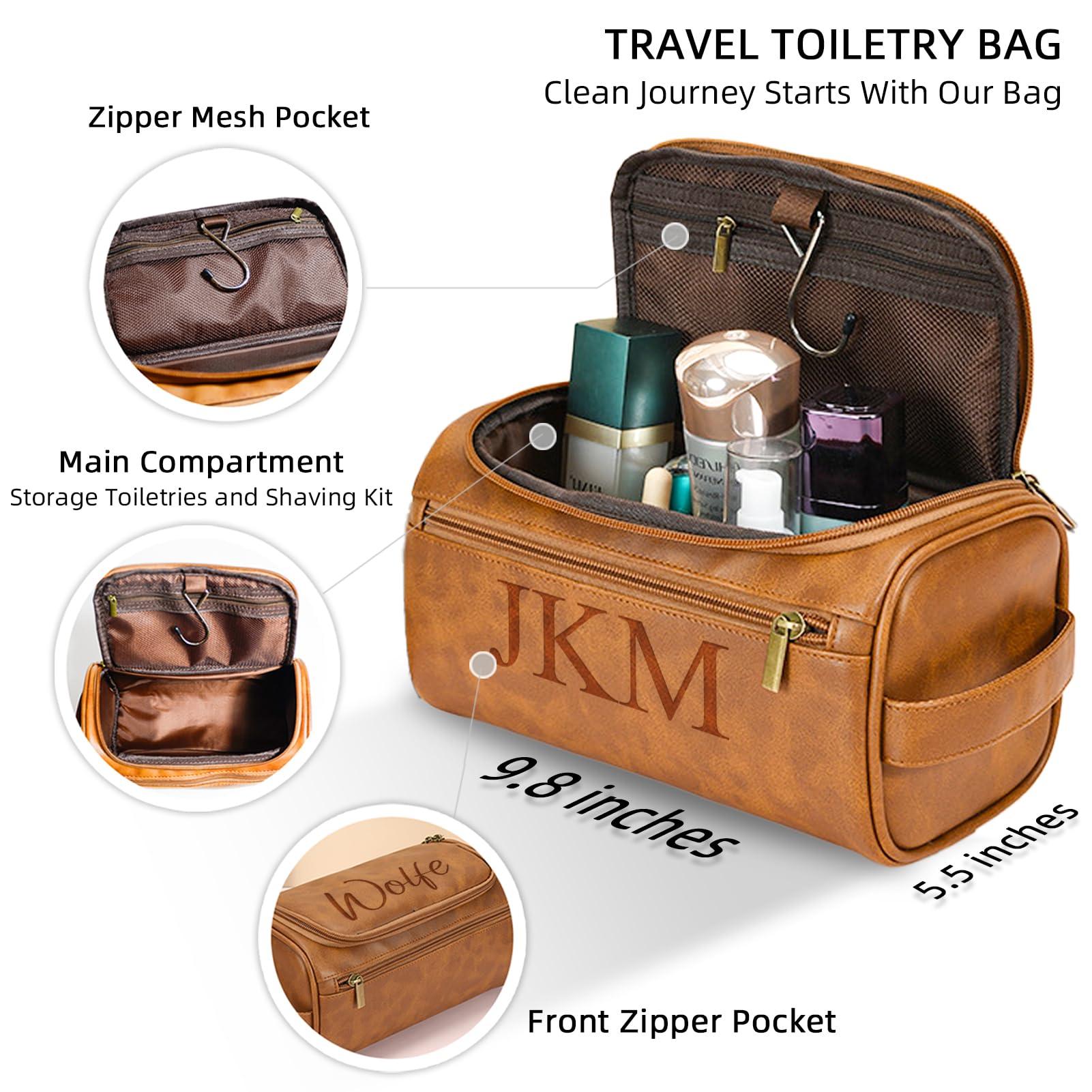 Tatiorly Tatiorly Personalized Men\'s Toiletry Bag, Customized Dopp Kit,Fathers Gifts Travel Customized Name Shaving Bag, Handmade Gift for Fathers Gifts,Groomsman, Husband, Grandpa, Christmas, Birthday -Brown
