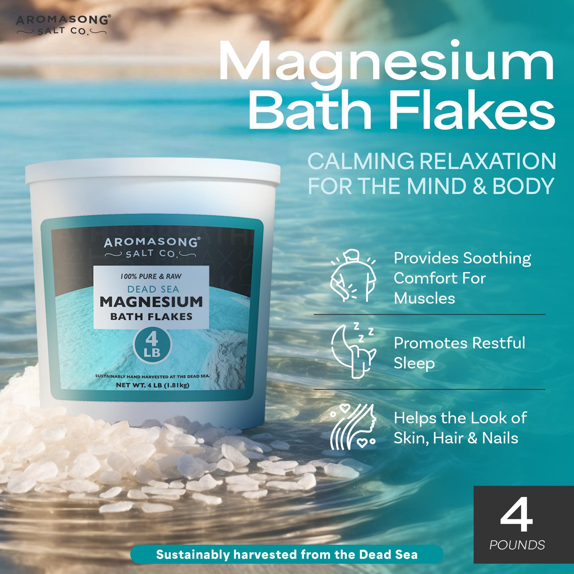 Aromasong Aromasong Raw Dead Sea Magnesium Flakes for Bath - 4 LB Bulk Bath Salt in Reusable Bucket