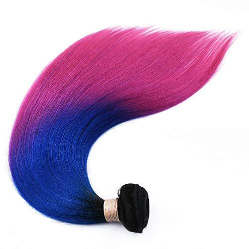 Tony beauty hair Tony Beauty Hair #1B/Blue/Pink Ombre Straight Human Hair 3 Bundles 300Gram Brazilian Human Hair Black Roots Blue to Pink 3 Tone Ombre Virgin Hair Weave Extensions Double Wefts (14 16 16)
