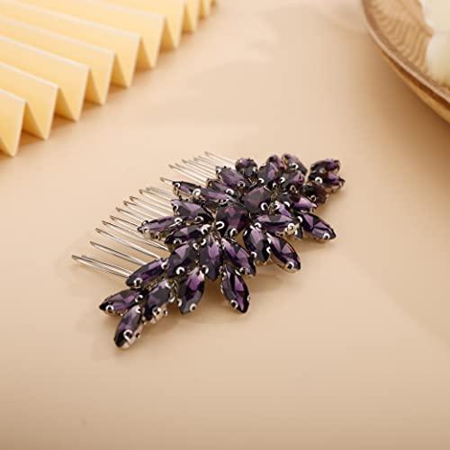 Chargances Chargances Crystal Bridal Hair Comb Purple Wedding Rhinestone Hair Side Comb Fashion Hair Clip Handmade Hair Accessories for Bride Wedding Prom Flower Girl Headpieces (Purple)