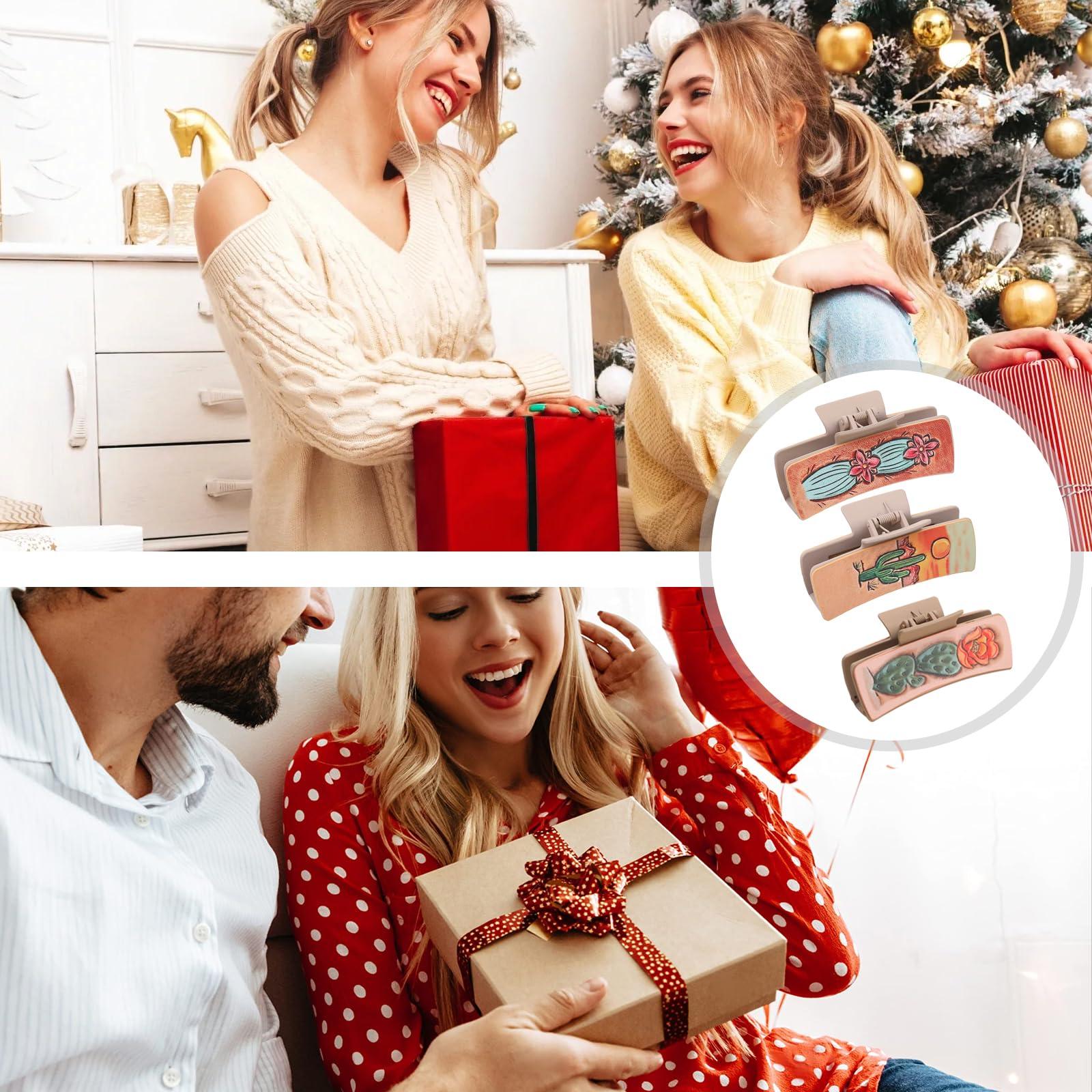 FALERII Cactus Leather Western Claw Hair Clips, 3PCS Thick Hair Clips for Women