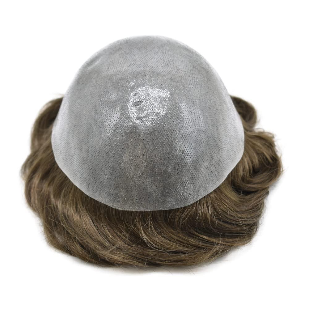 Generic Generic Hair Piece For Mens Toupee Human Hair Replacement System For Men Hairpieces Poly Toupee Hair Systems Protesis Capilar Para Hombre 8X10#4 Medium Brown 100% Density