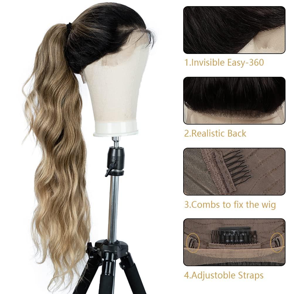 Style Icon Style Icon 36" Easy-360 Lace Wigs 13X6 Free Part Lace Frontal Wigs Super Long Body Wave Wavy Wig Synthetic Ombre Blonde Wig (36 Inches, SOP22613)