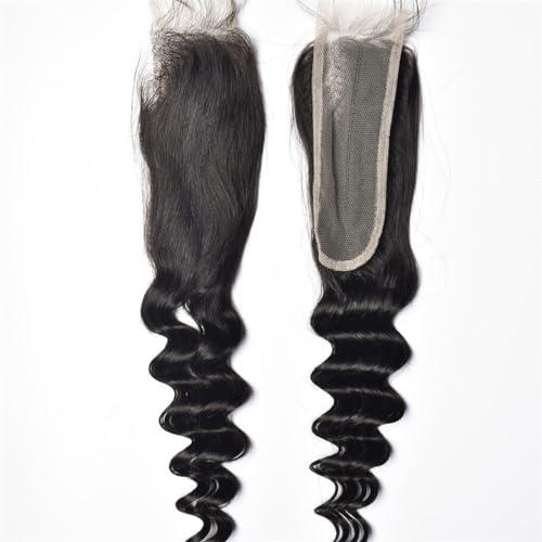 rewcoin Brazilian Loose Deep 2x6 Lace Closure 100% Unprocessed Human Virgin Hair Pre Plucked Loose Deep Wave Pre-Plucked Hairline Frontal Closure Natural Black With Baby Hair (10inch, 2x6 loose deep closure)