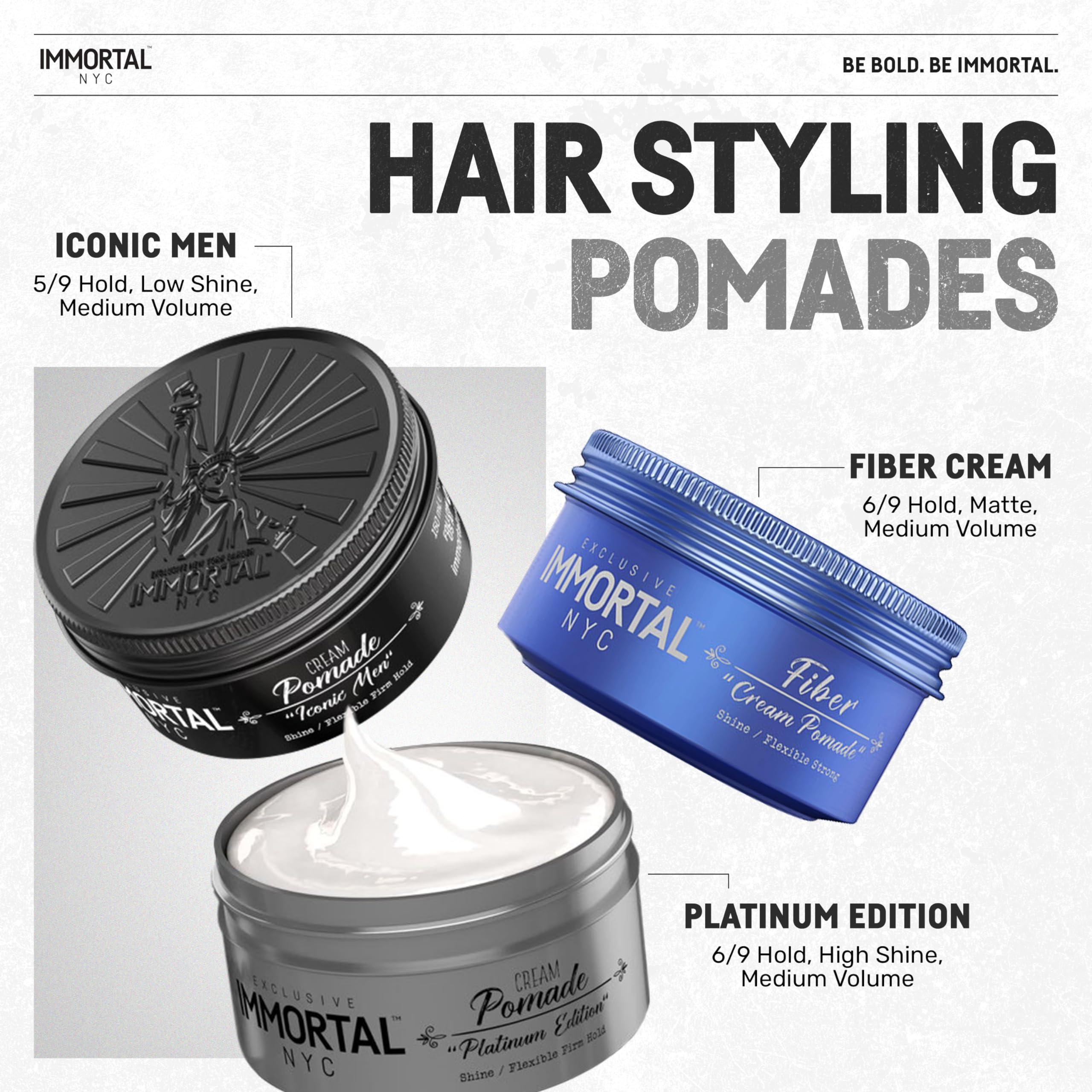 Immortal NYC Immortal NYC Hair Styling Cream Pomade Platinum Edition - Mens Water Based, No Residue Hair Balm - All Natural Pomade -Strong Firm Hold - Gel for All Hair Types