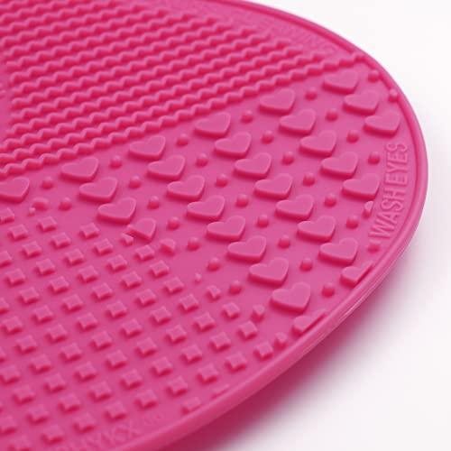Ranphykx Makeup Brush Cleaner Mat Silicone Brush Cleaning Mat Big Size Make Up Brush Clean Pad with Suction Cup for Makeup Brush Cleaning (Hot Pink)