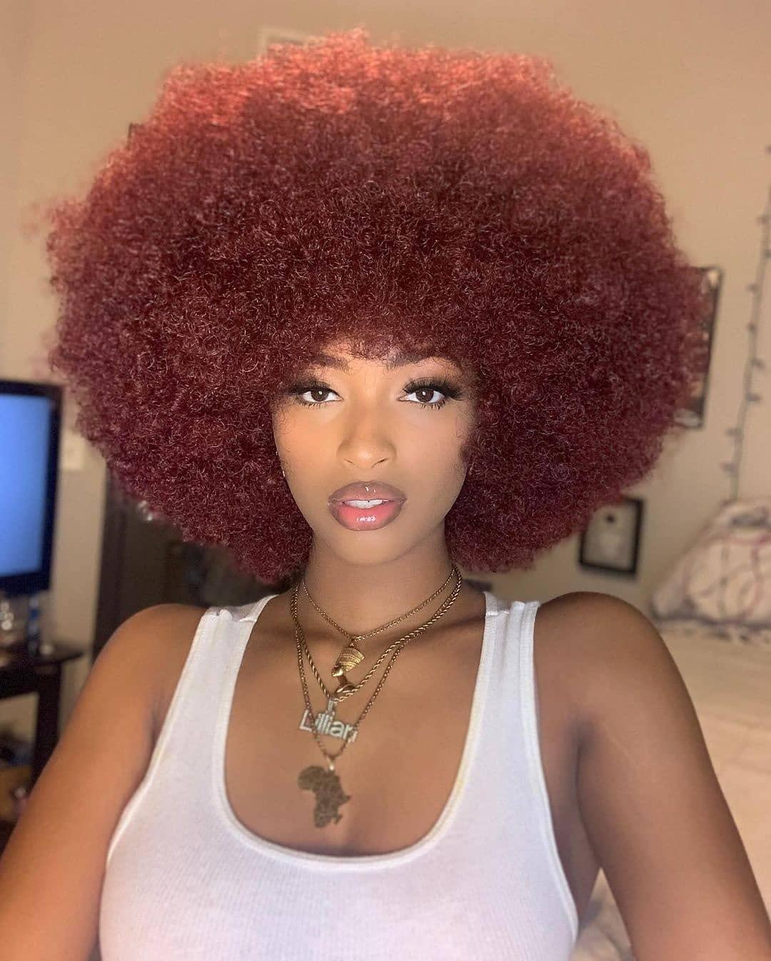 HIHOO HIHOO Short Afro Wig with Bangs for Black Women Afro Kinky Curly Wig 70s Premium Synthetic Big Afro Wig(BUG)