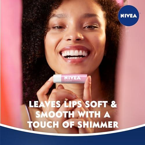 NIVEA NIVEA Shimmer Lip Care, Shimmer Lip Balm with Shea Butter, Nourishing Oils and Vitamin C & E, 3-in-1 Moisture, Repair (for Dry Lips) and Shimmer, 0.17 Oz Stick